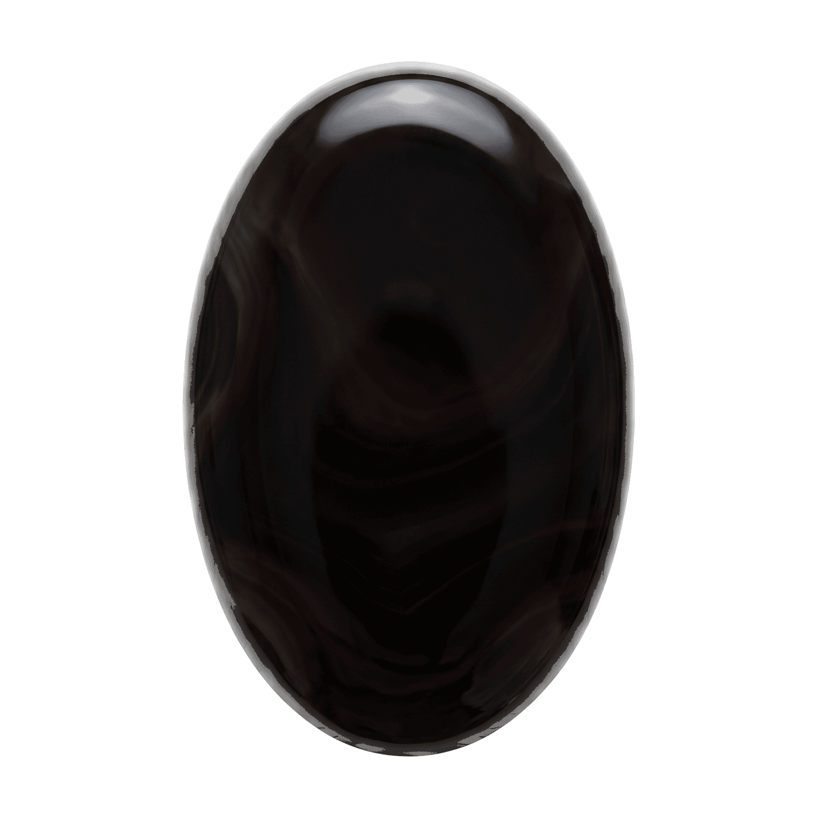 A polished black agate cabochon — illustrative of the curated catalog.